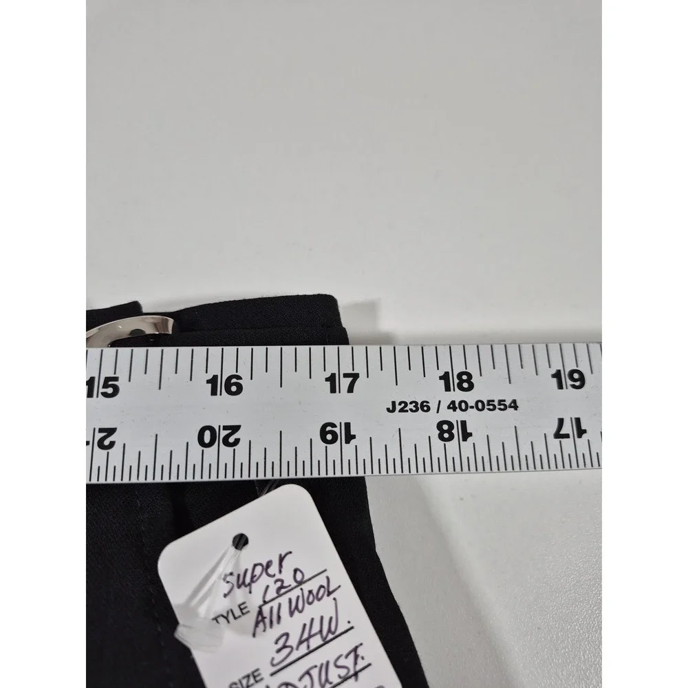 Dress Pants Mens 34x36 Black Super 120 Wool Flat Front Adjustable Waist Unhemmed